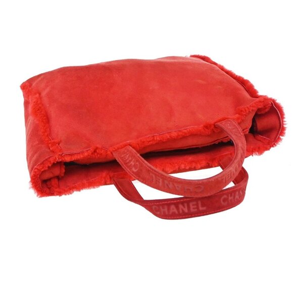 CHANEL CC Logo Hand Tote Bag Suede Shearling Fur Red GHW France 86KA838 - Picture 5 of 15